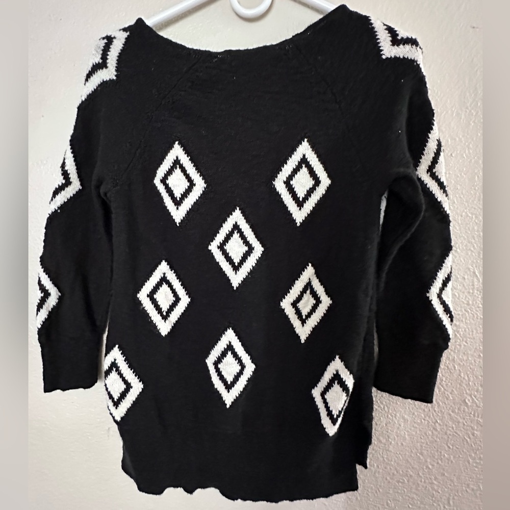 Women's Lucky Brand Live And Learn Sweater Size S Black White Diamonds
